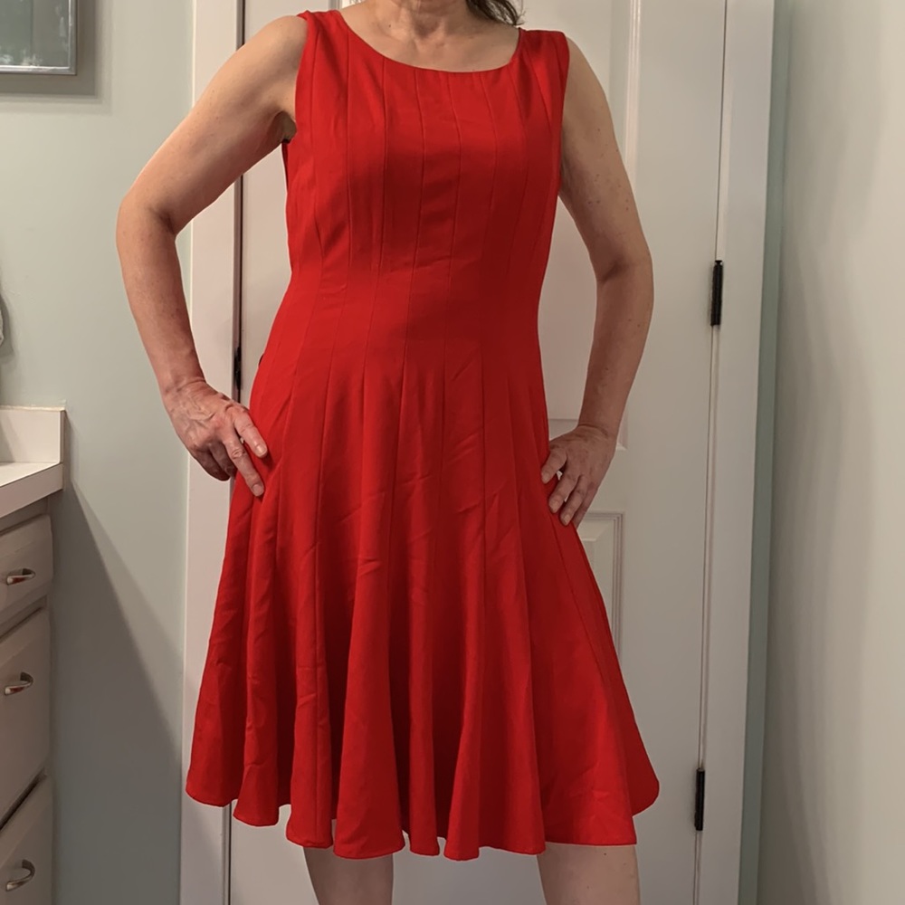 Red Calvin Klein Midi/trim fit & Flare Dress - Picture 2 of 13